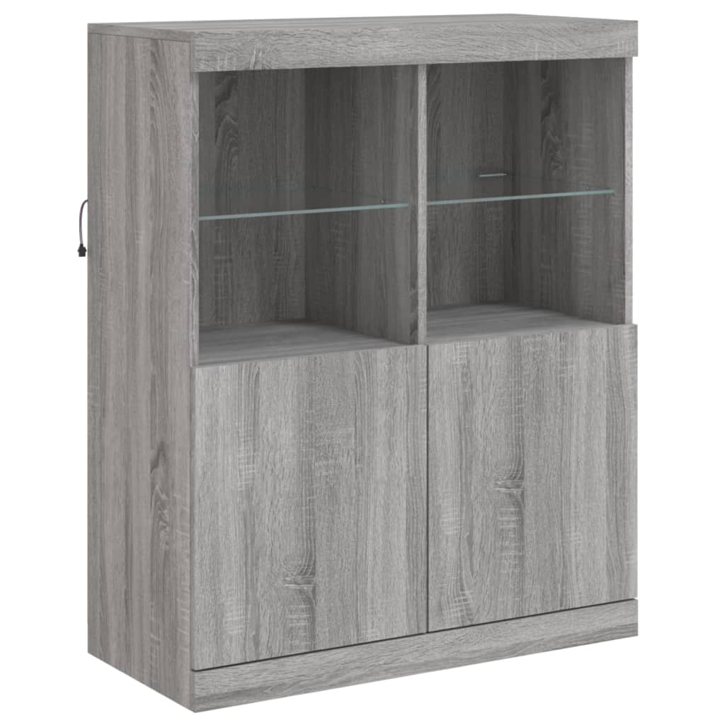 Buffets avec éclairage LED, 3 pièces de bois fini, couleur chêne brun