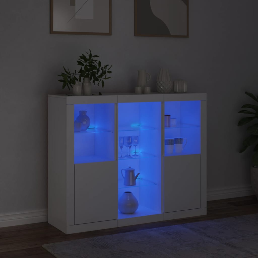 Buffets avec éclairage LED 3 pcs en bois travaillé.