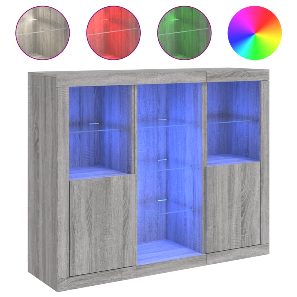 Dressoirs met LED-verlichting 3 st bewerkt hout