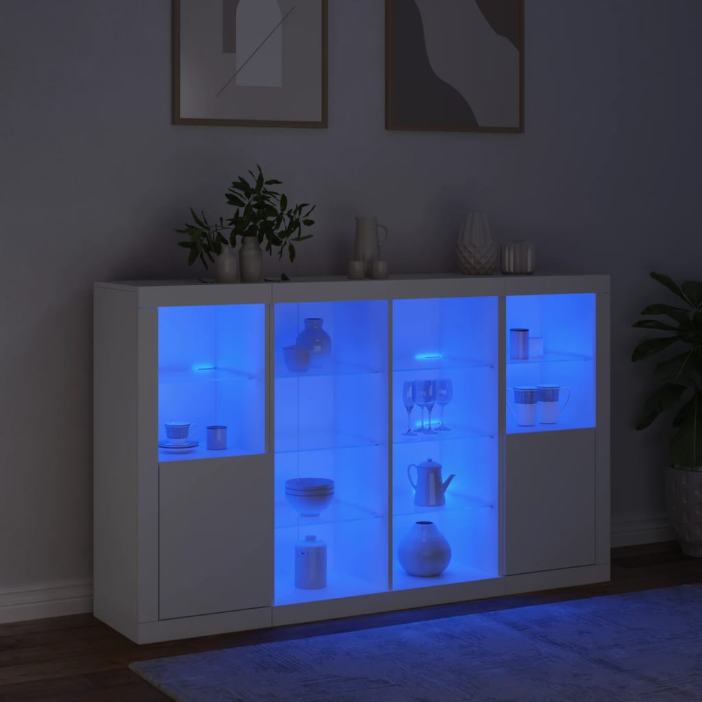 Buffets avec éclairage LED, 3 pièces de bois fini, couleur chêne brun