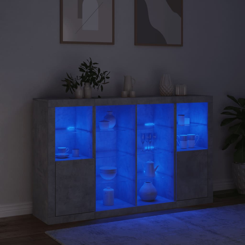 Buffets avec éclairage LED, 3 pièces de bois fini, couleur chêne brun