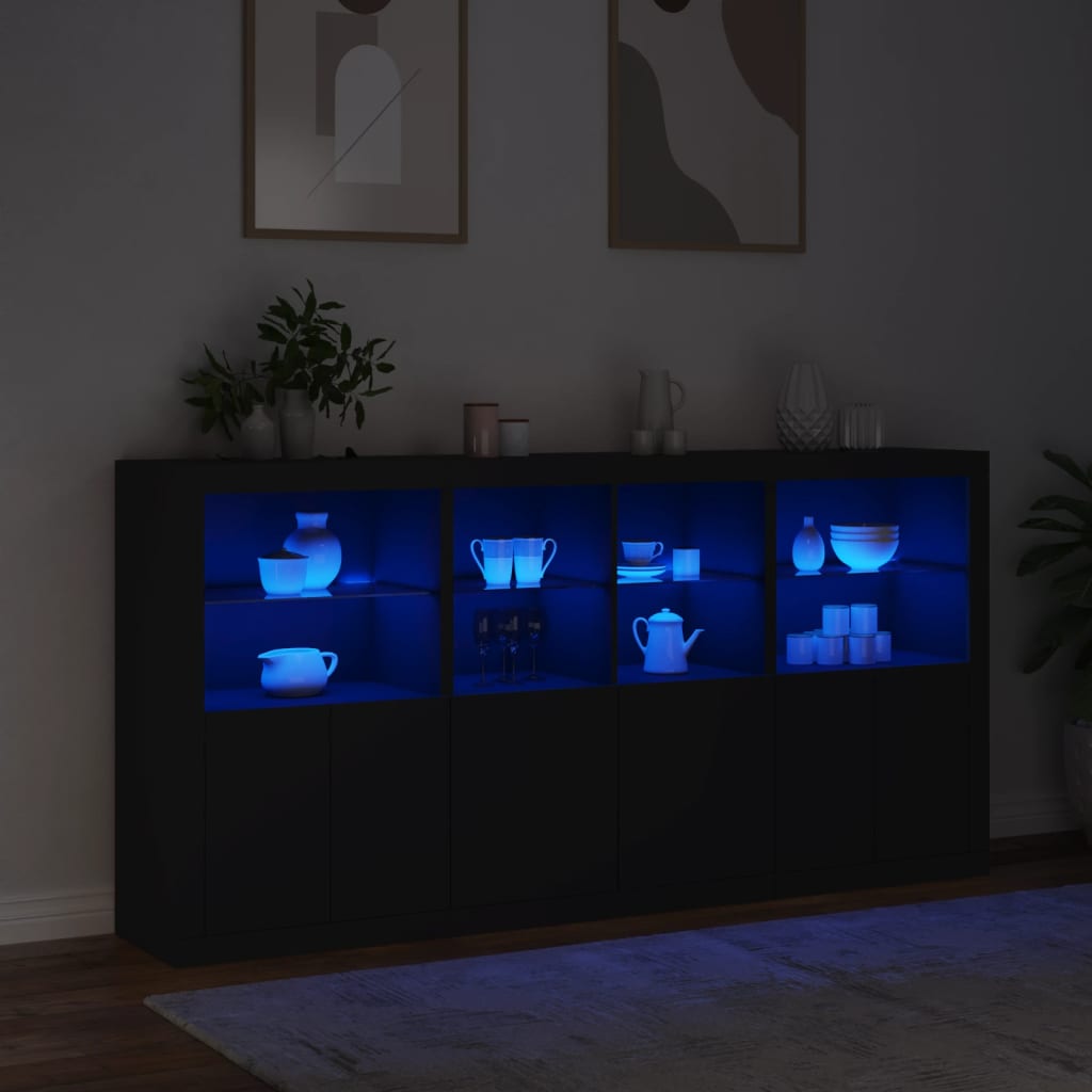 Buffet avec éclairage LED 202x37x100 cm couleur chêne