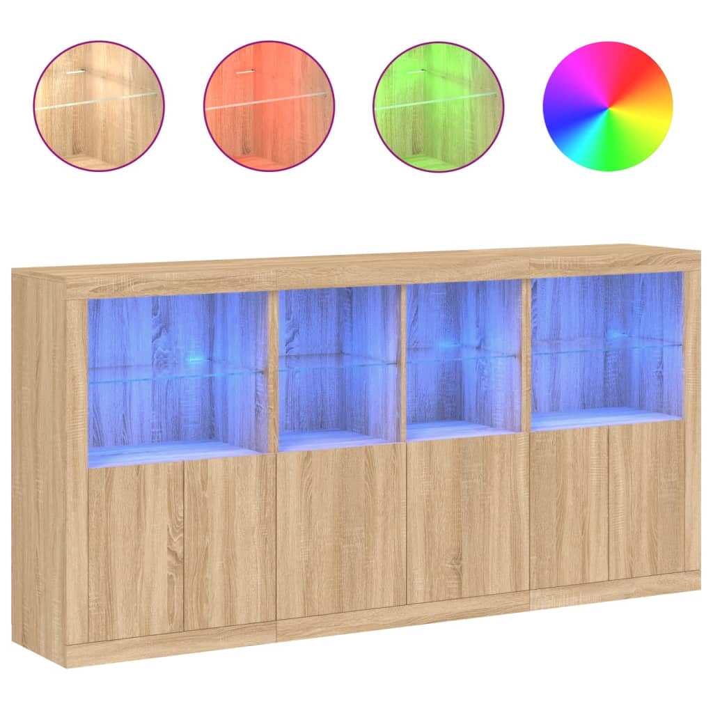 Buffet avec éclairage LED 202x37x100 cm couleur chêne