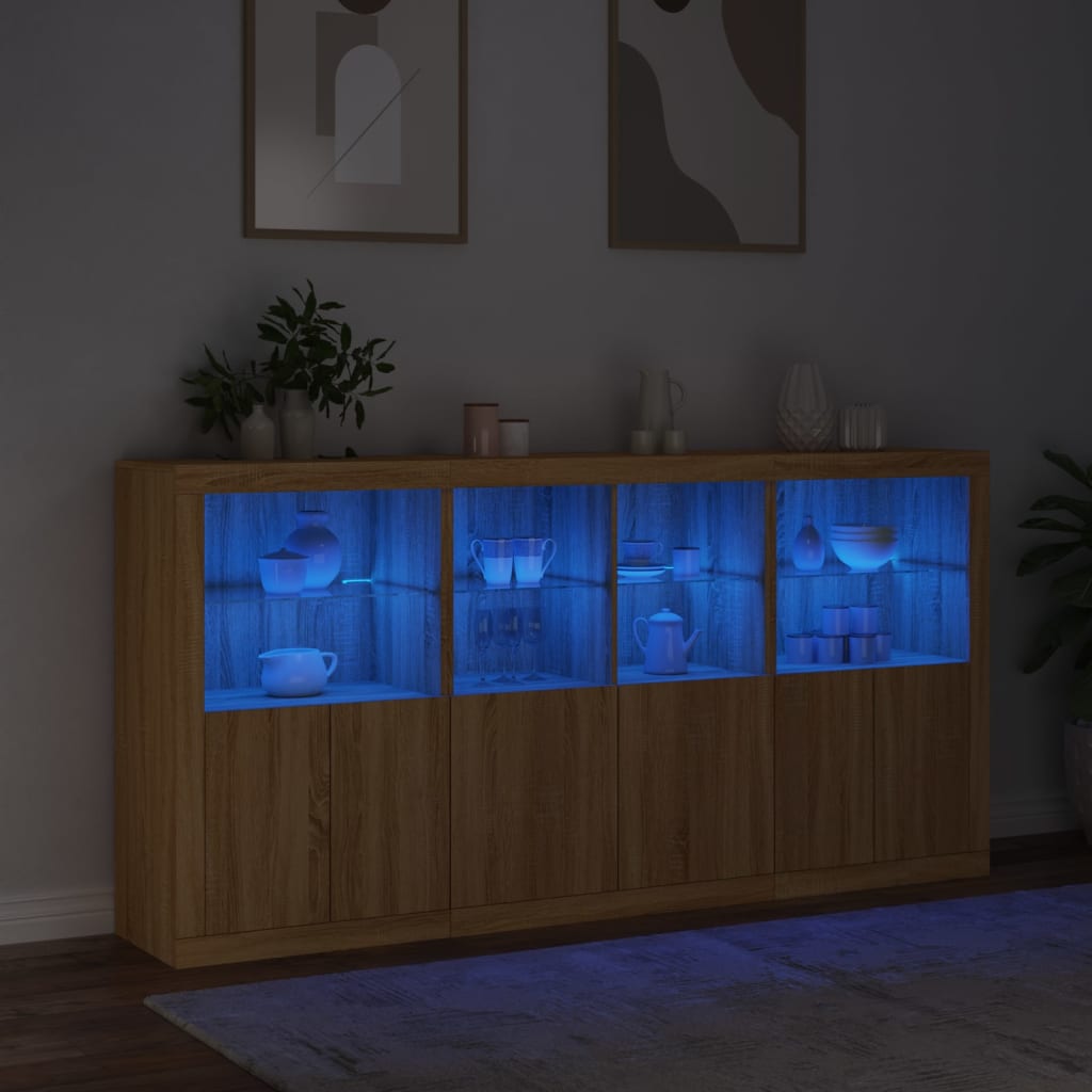 Dressoir met LED-verlichting 202x37x100 cm eikenkleurig