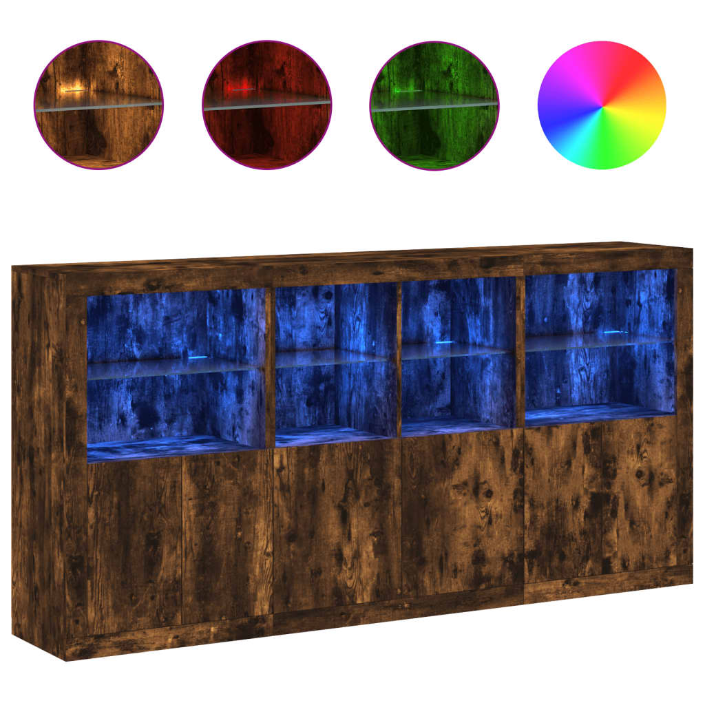 Buffet avec éclairage LED 202x37x100 cm couleur chêne