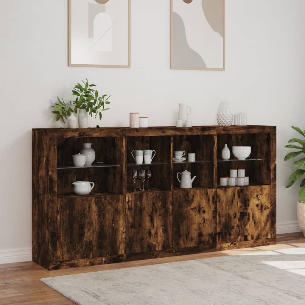 Buffet avec éclairage LED 202x37x100 cm couleur chêne