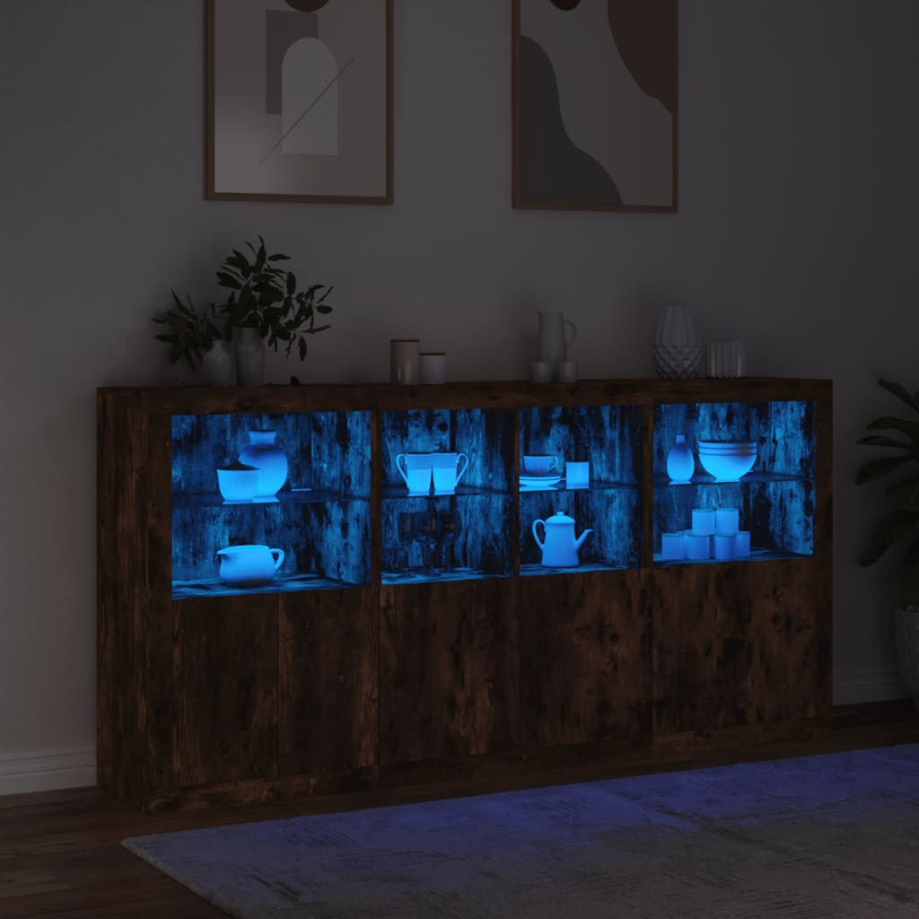 Buffet avec éclairage LED 202x37x100 cm couleur chêne