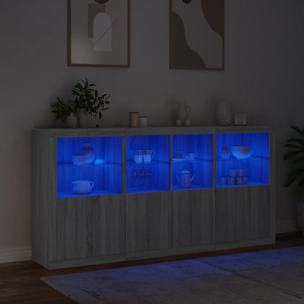 Buffet avec éclairage LED 202x37x100 cm couleur chêne