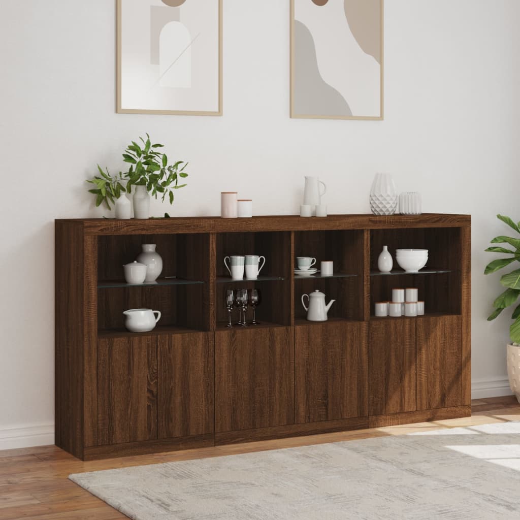 Buffet avec éclairage LED 202x37x100 cm couleur chêne