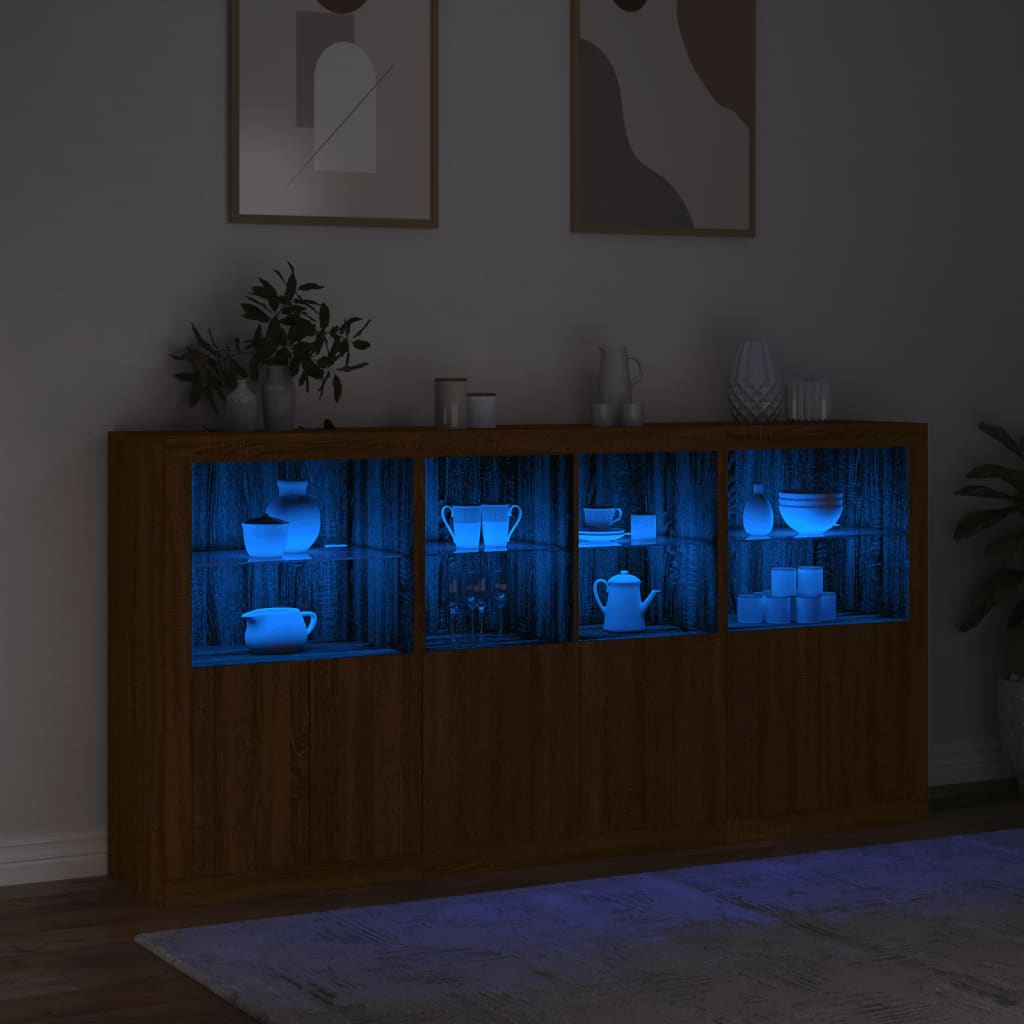 Buffet avec éclairage LED 202x37x100 cm couleur chêne