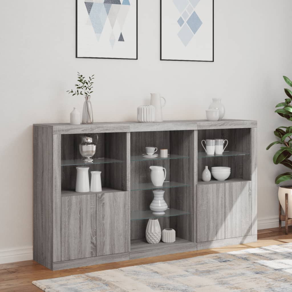 Buffet avec éclairage LED 181,5x37x100 cm chêne sonoma gris