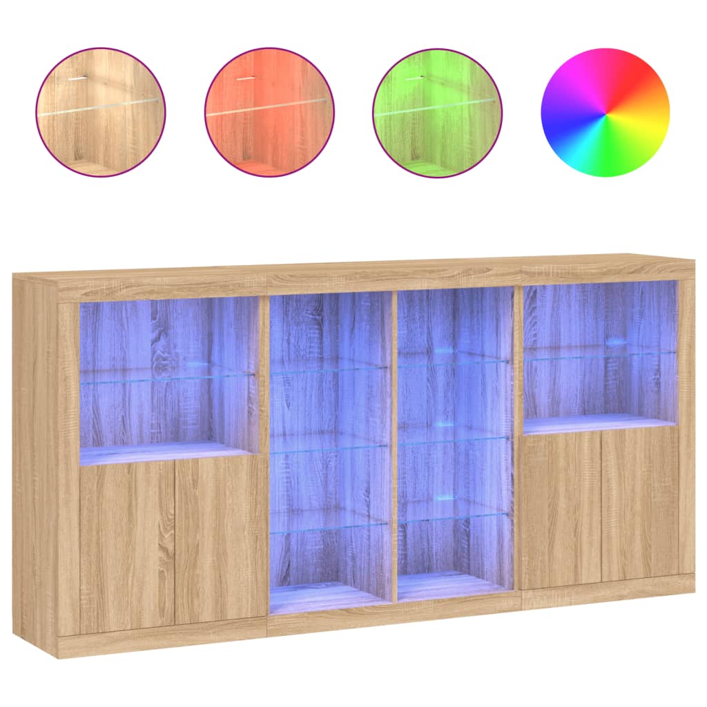 Buffet avec éclairage LED 202x37x100 cm couleur chêne