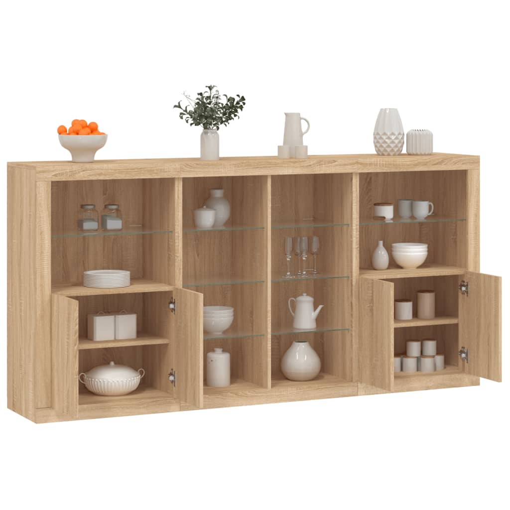 Buffet avec éclairage LED 202x37x100 cm chêne sonoma gris