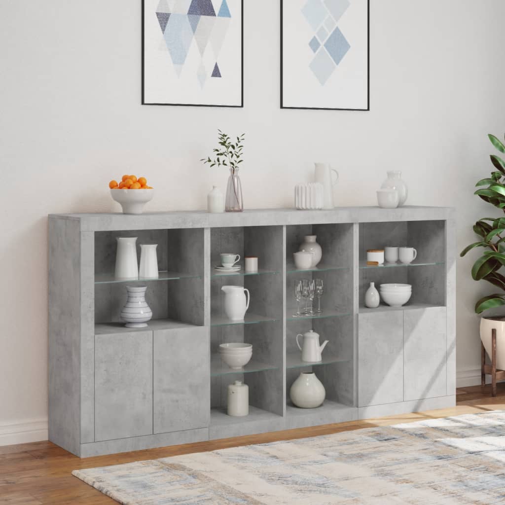 Buffet avec éclairage LED 202x37x100 cm chêne sonoma gris