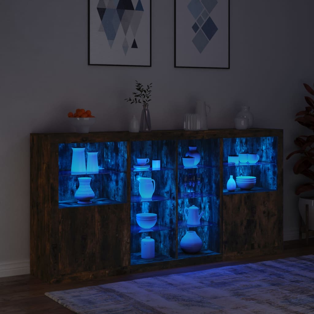 Buffet avec éclairage LED 202x37x100 cm couleur chêne