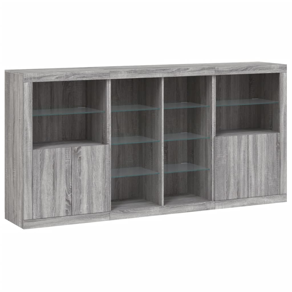 Buffet avec éclairage LED 202x37x100 cm chêne sonoma gris