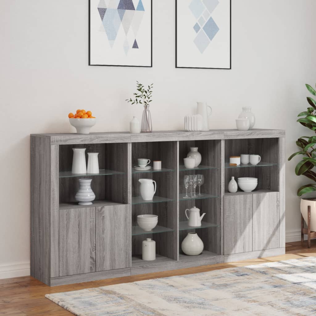 Buffet avec éclairage LED 202x37x100 cm chêne sonoma gris