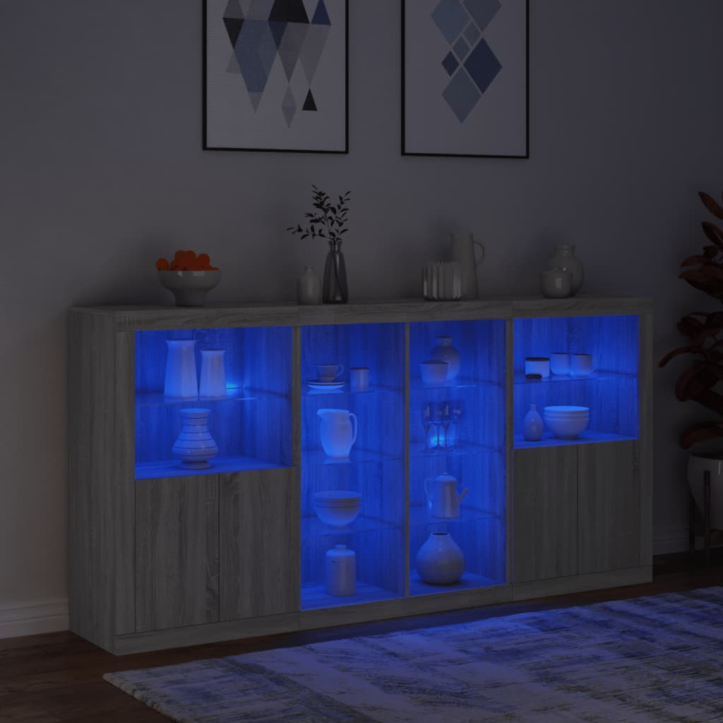 Buffet avec éclairage LED 202x37x100 cm couleur chêne