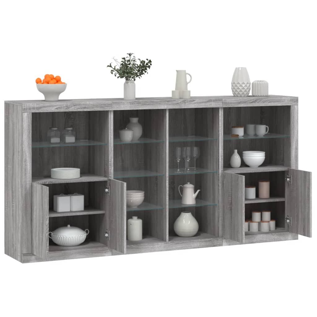 Buffet avec éclairage LED 202x37x100 cm chêne sonoma gris