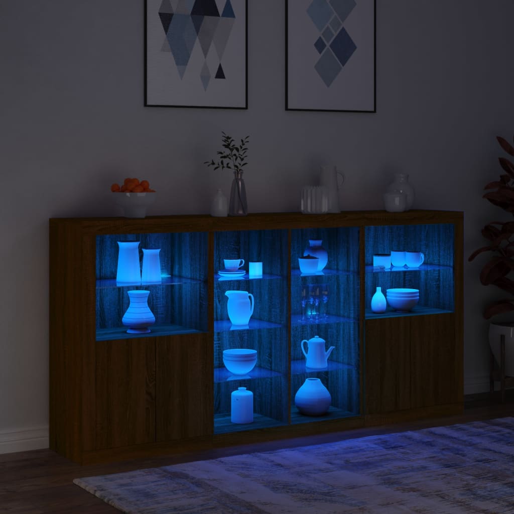 Buffet avec éclairage LED 202x37x100 cm couleur chêne