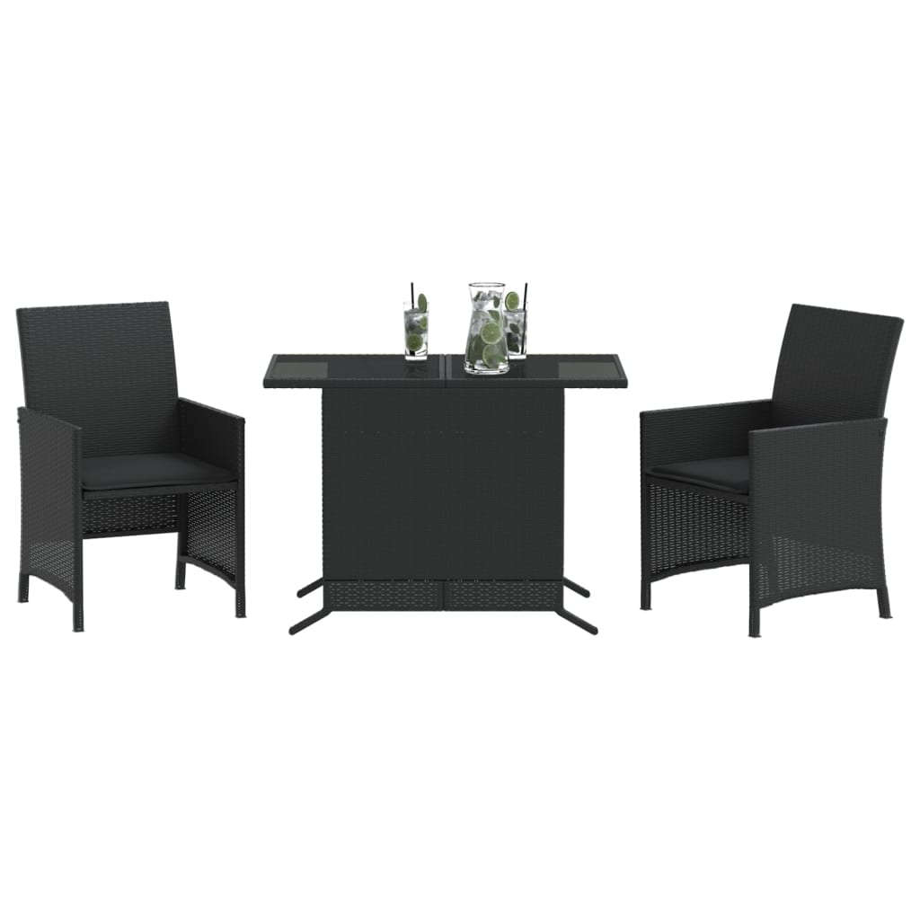 3-delige Bistroset met kussens poly rattan