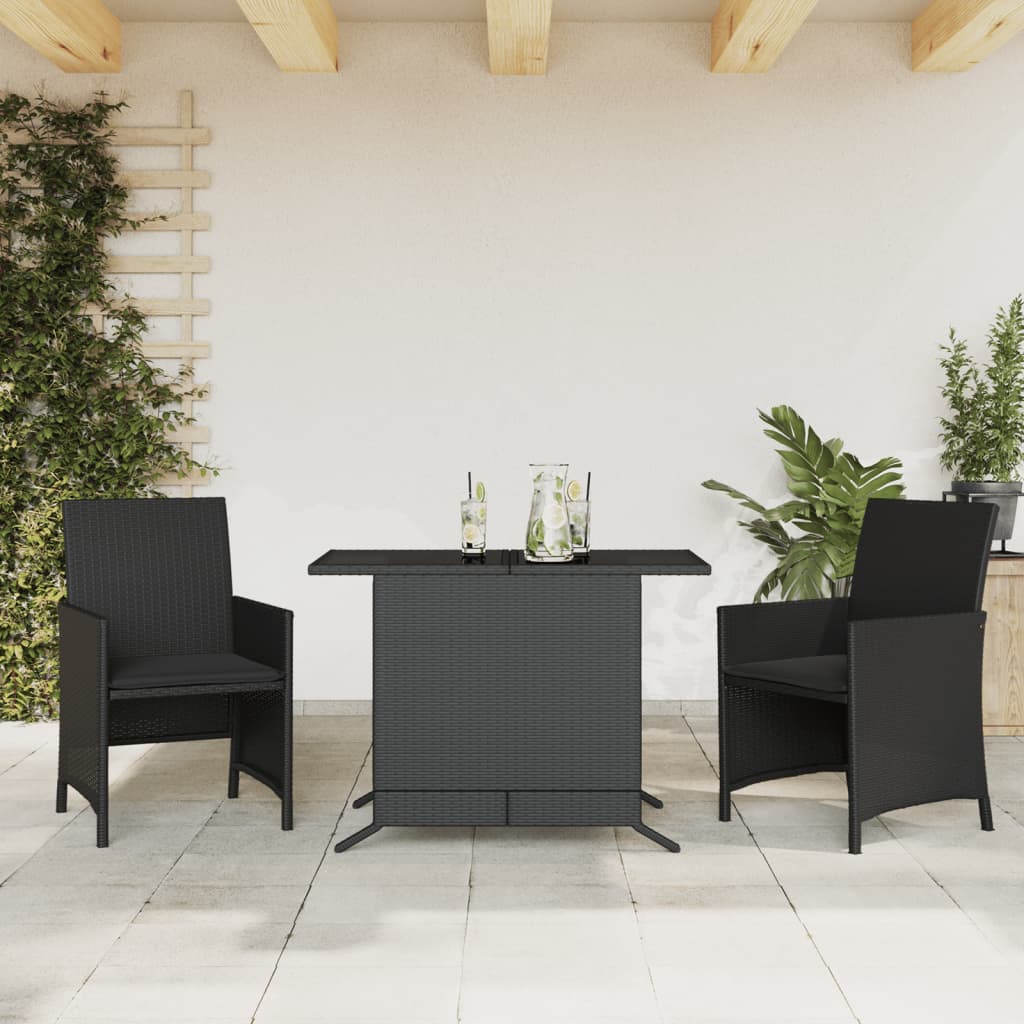 3-delige Bistroset met kussens poly rattan