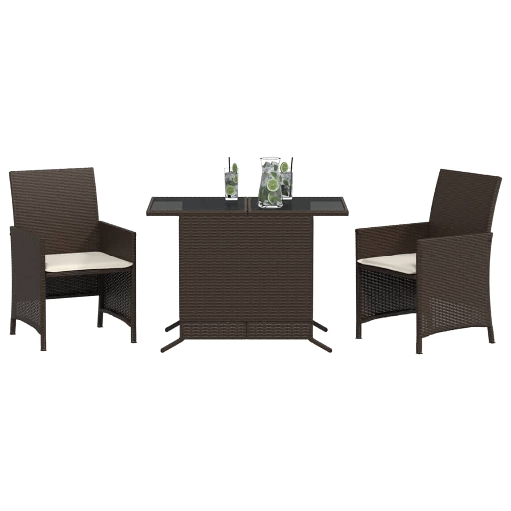 3-delige Bistroset met kussens poly rattan