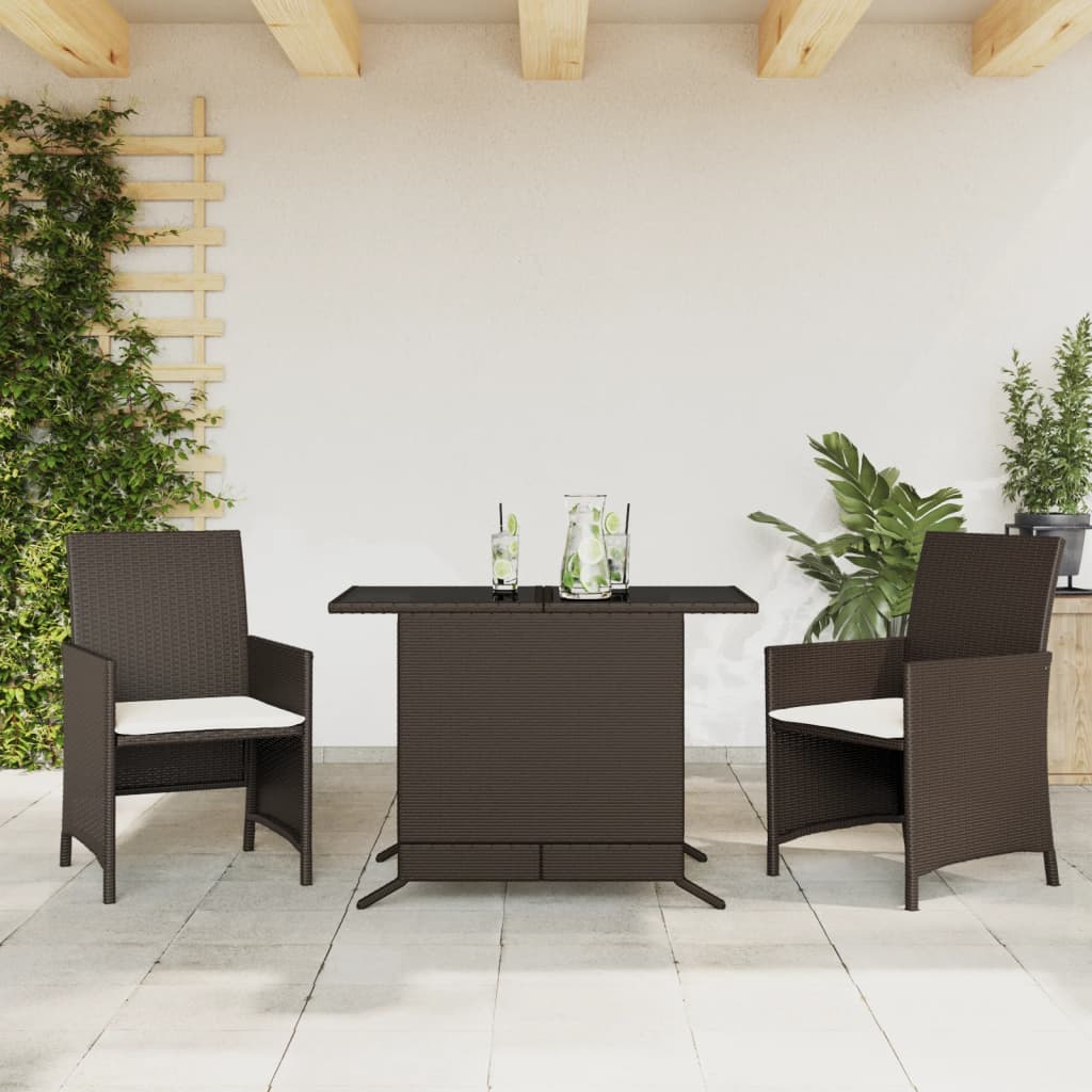 3-delige Bistroset met kussens poly rattan