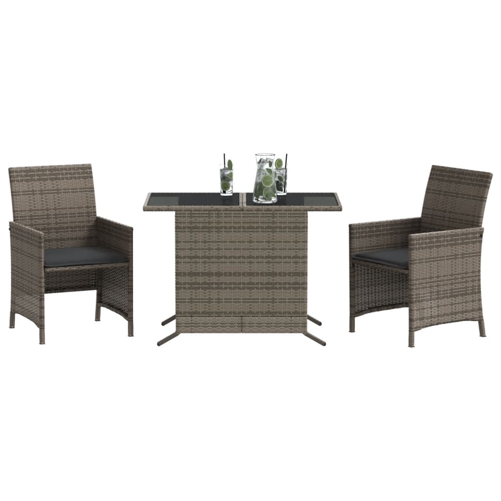 3-delige Bistroset met kussens poly rattan