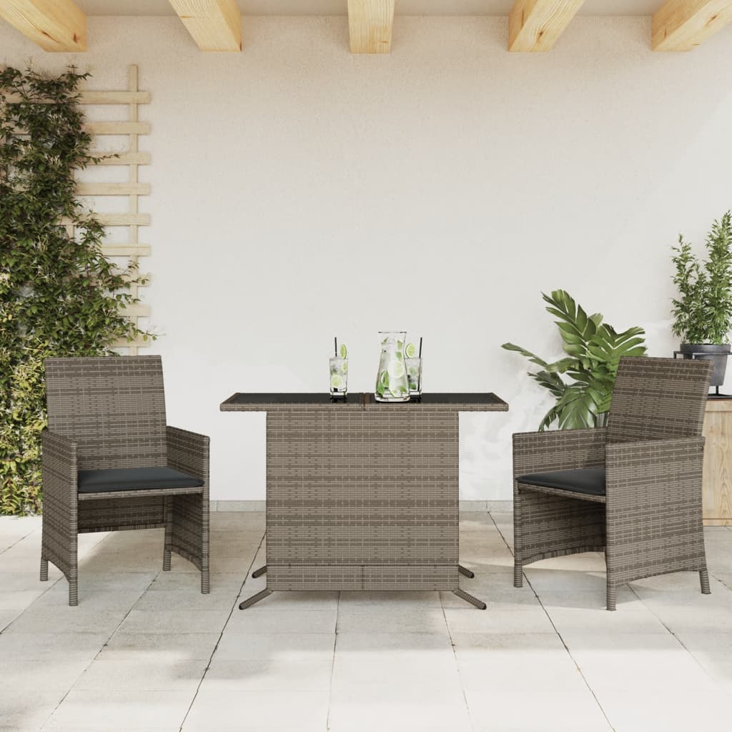 3-delige Bistroset met kussens poly rattan