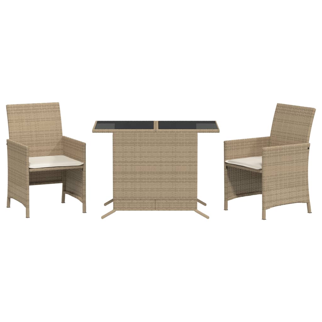 3-delige Bistroset met kussens poly rattan