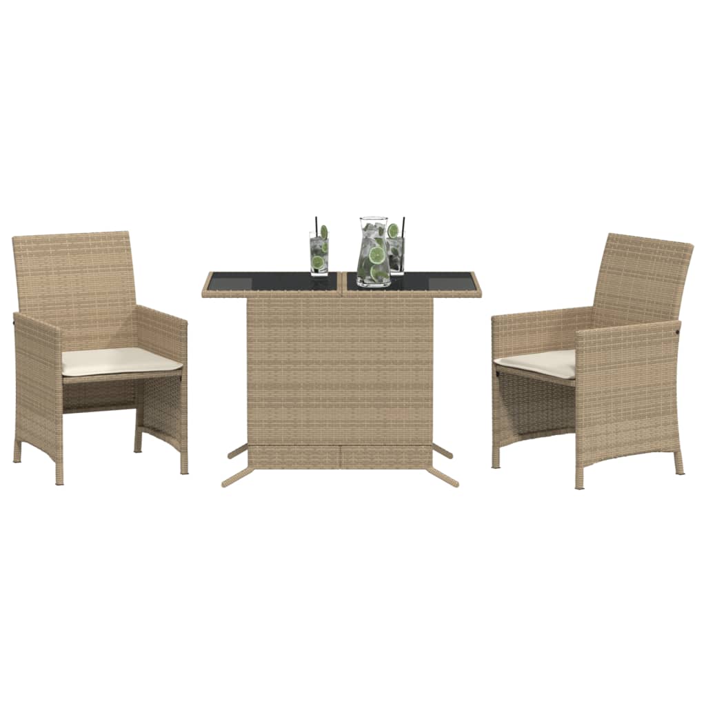 3-delige Bistroset met kussens poly rattan