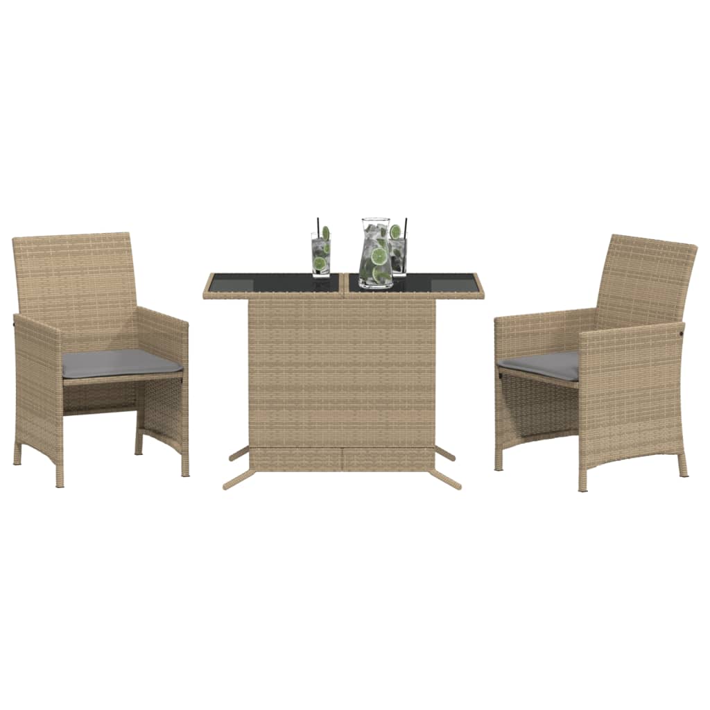 3-delige Bistroset met kussens poly rattan