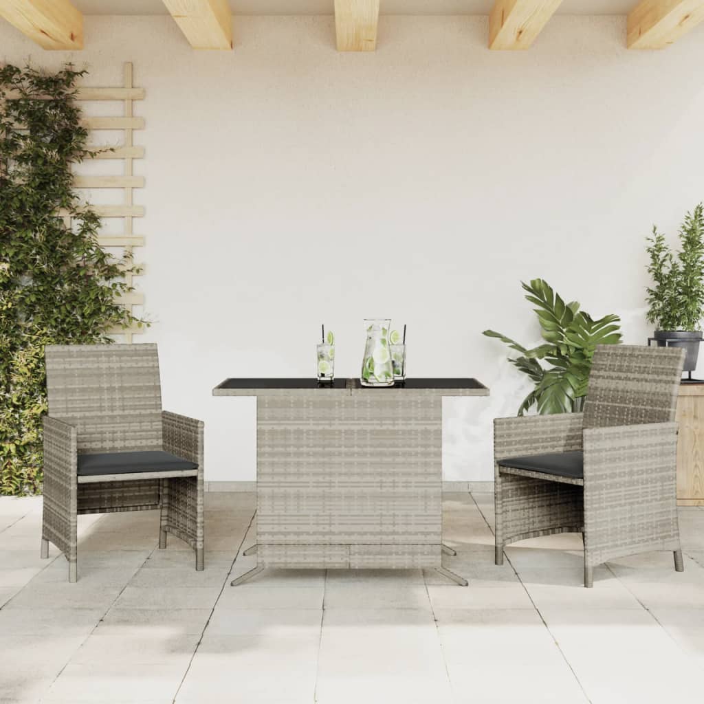 3-delige Bistroset met kussens poly rattan