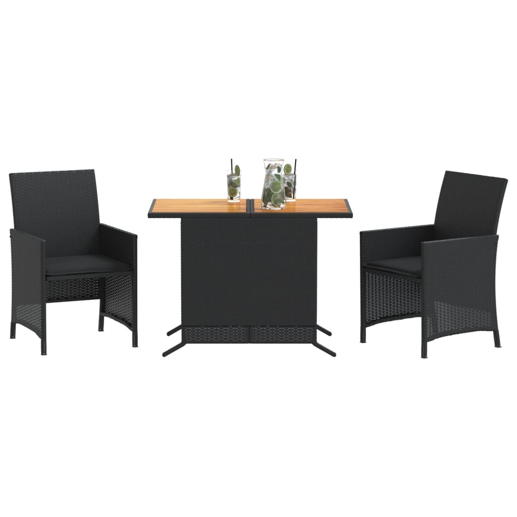 3-delige Bistroset met kussens poly rattan