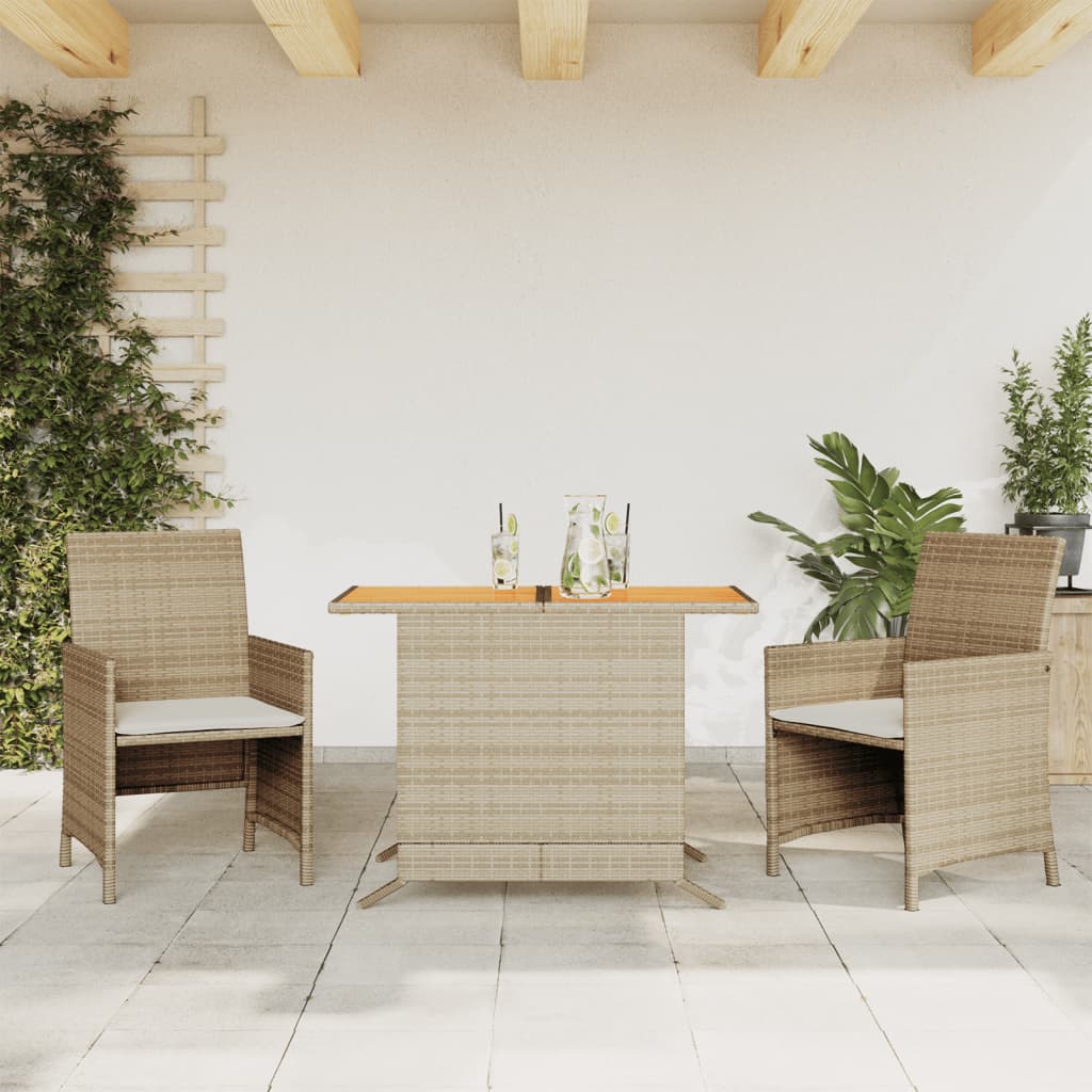 3-delige Bistroset met kussens poly rattan