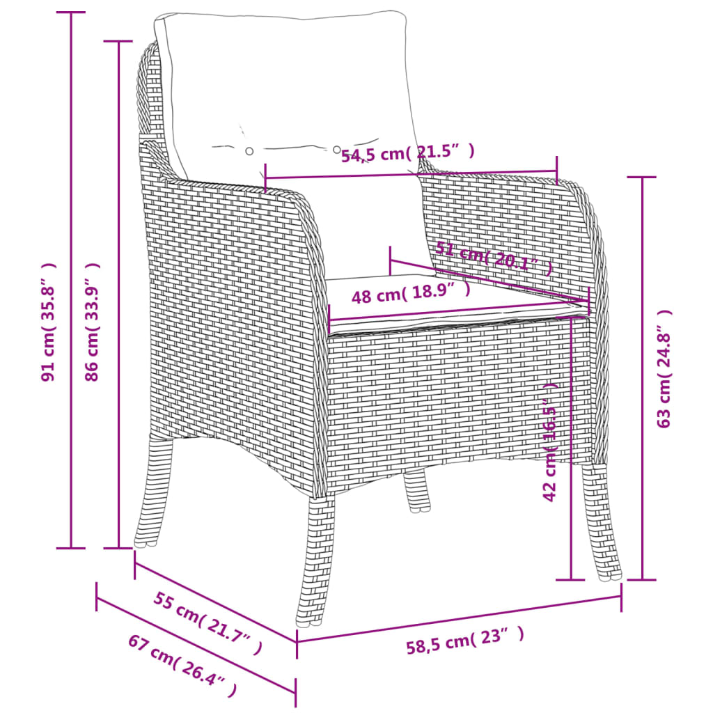 Chaises de jardin 2 pcs avec coussins en polyrotin