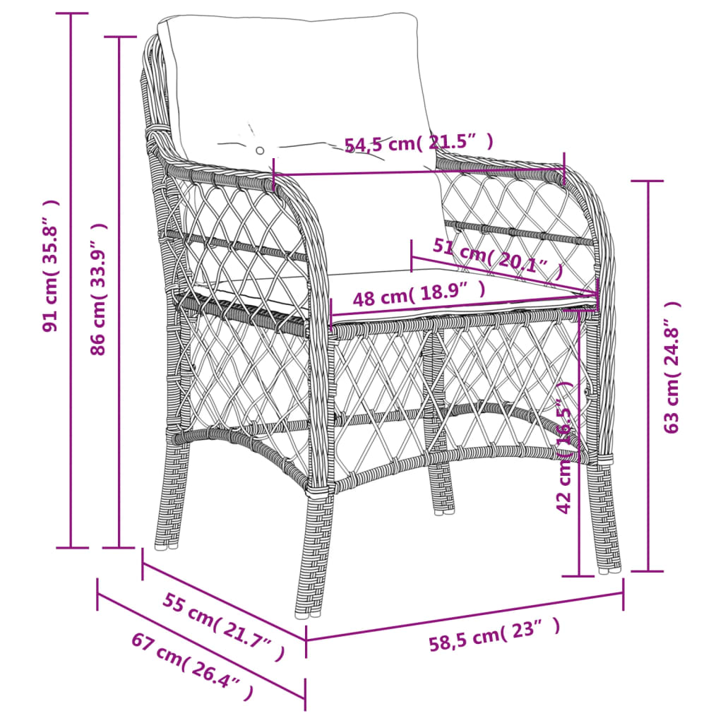 Chaises de jardin 2 pcs avec coussins en polyrotin