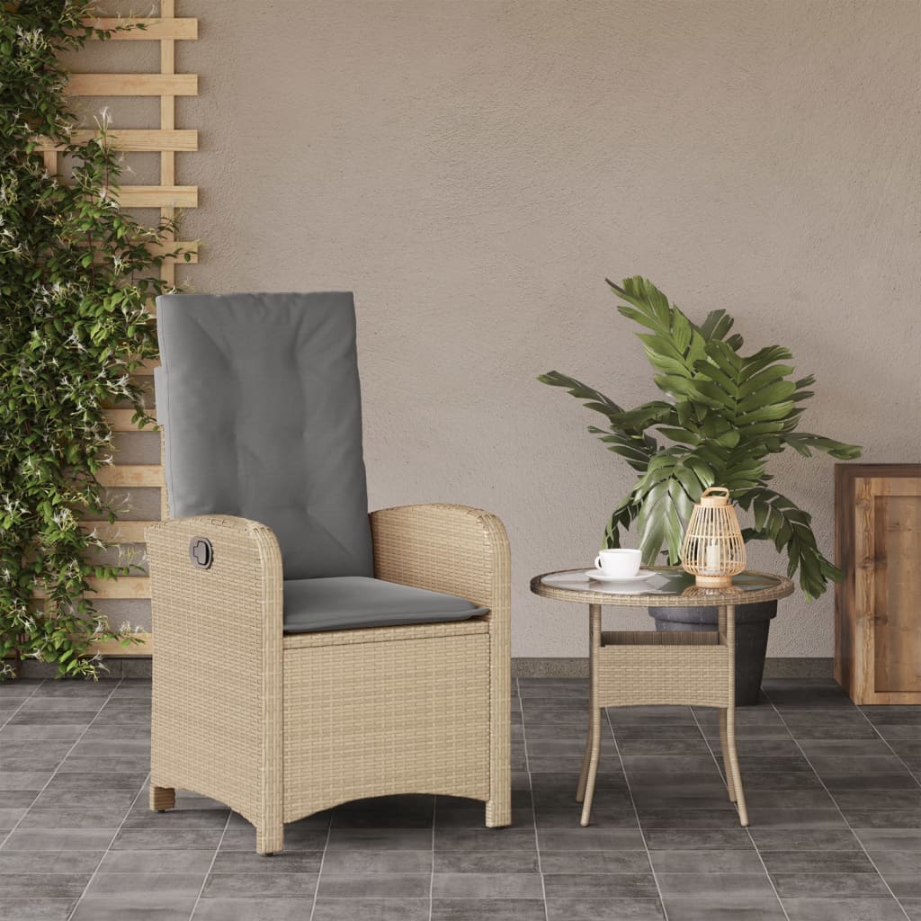 Chaise de jardin réglable avec coussins mixtes en polyrotin