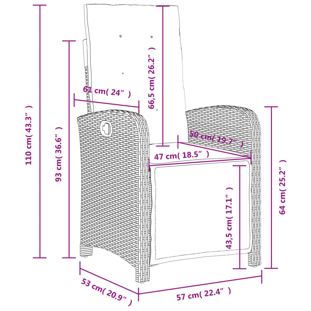 Chaise de jardin réglable avec repose-pieds en polyrotin