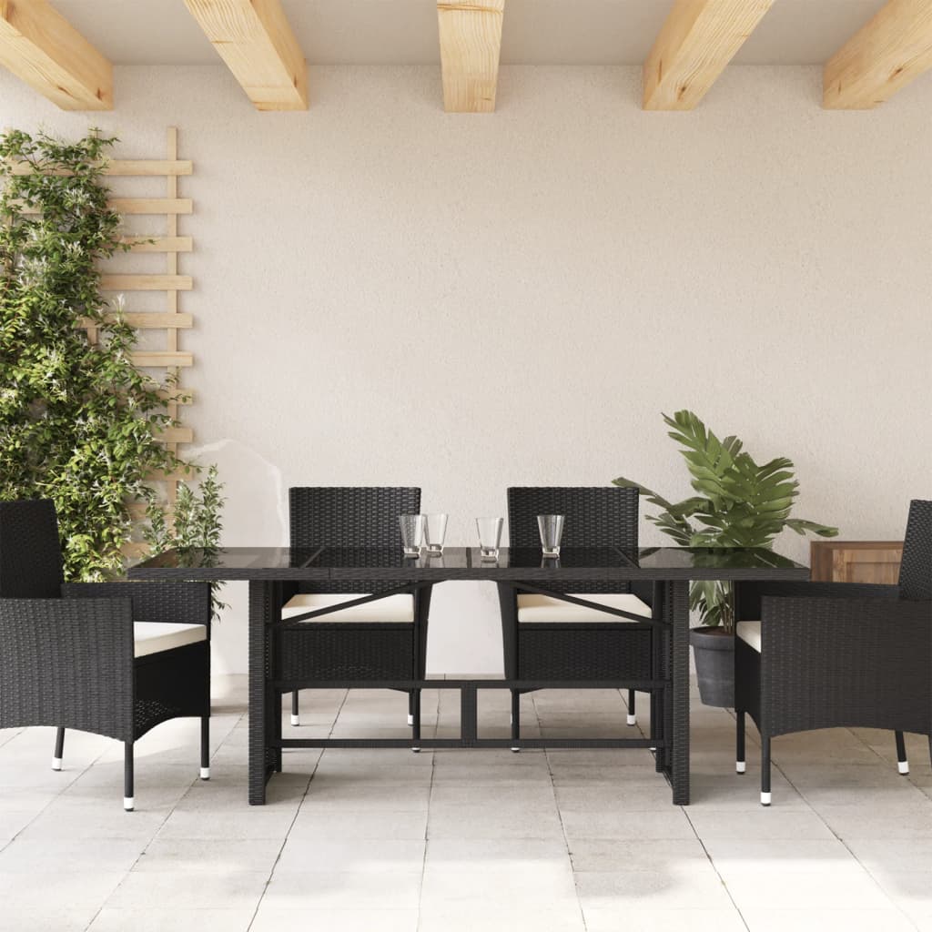 Tuintafel met glazen blad 190x80x74 cm poly rattan