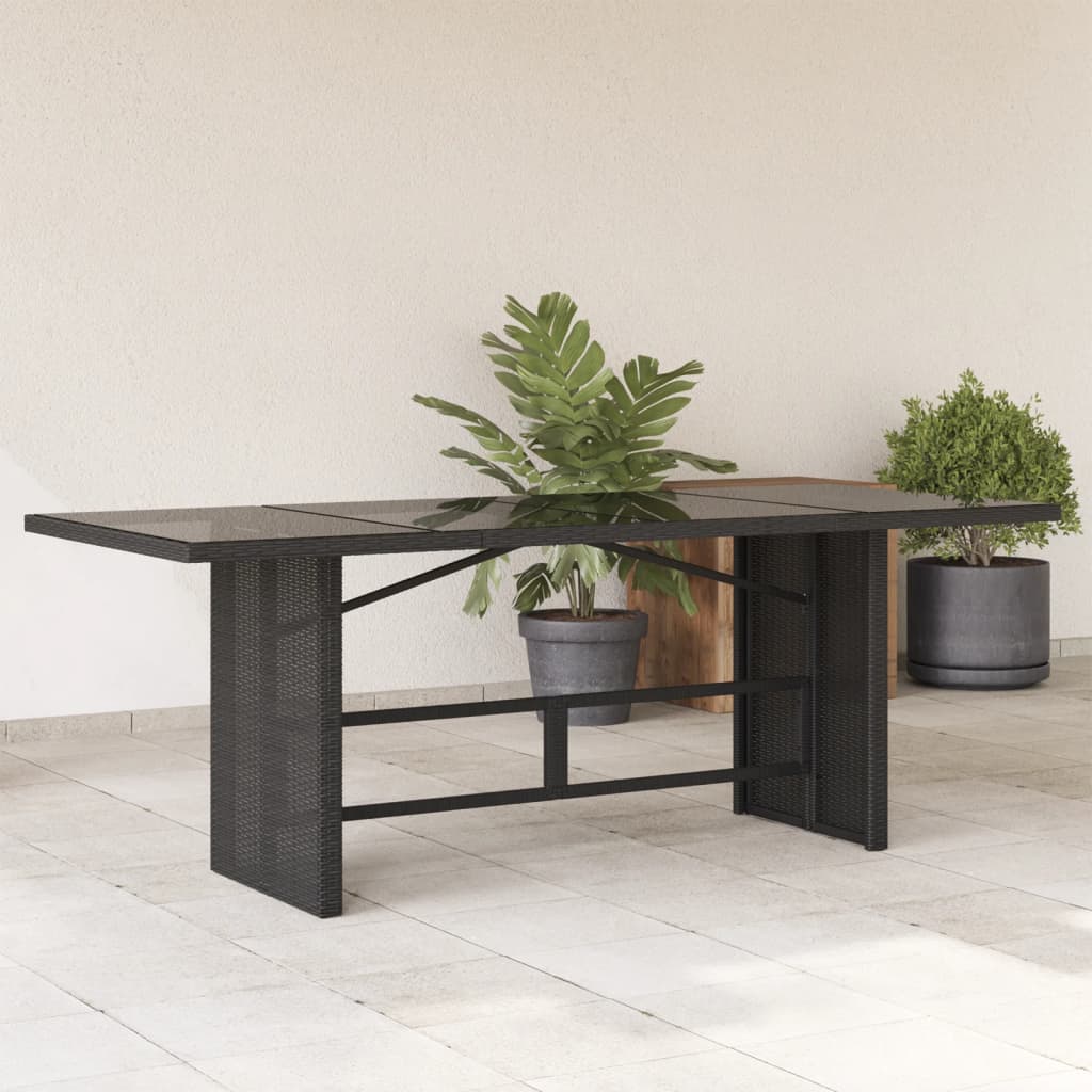 Table de jardin avec plateau en verre 190x80x74 cm poly rotin