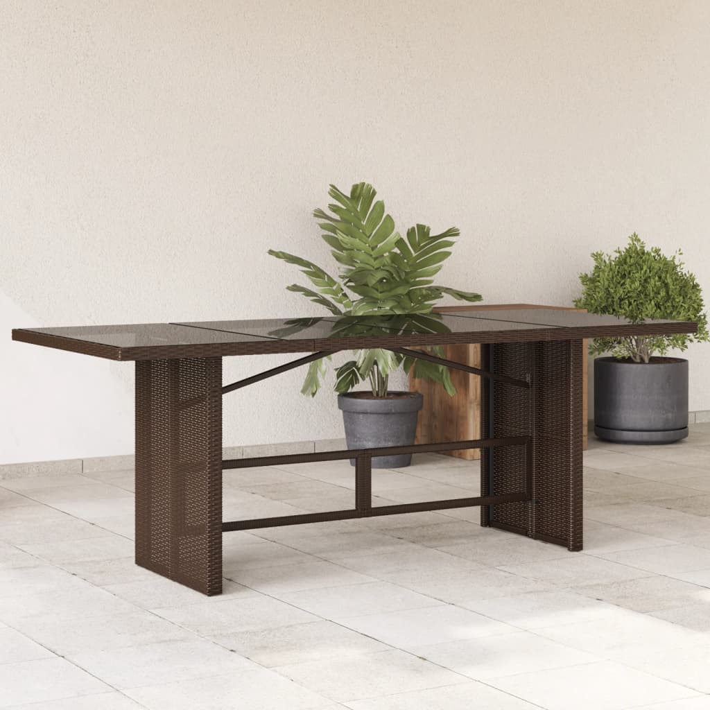 Table de jardin avec plateau en verre 190x80x74 cm poly rotin