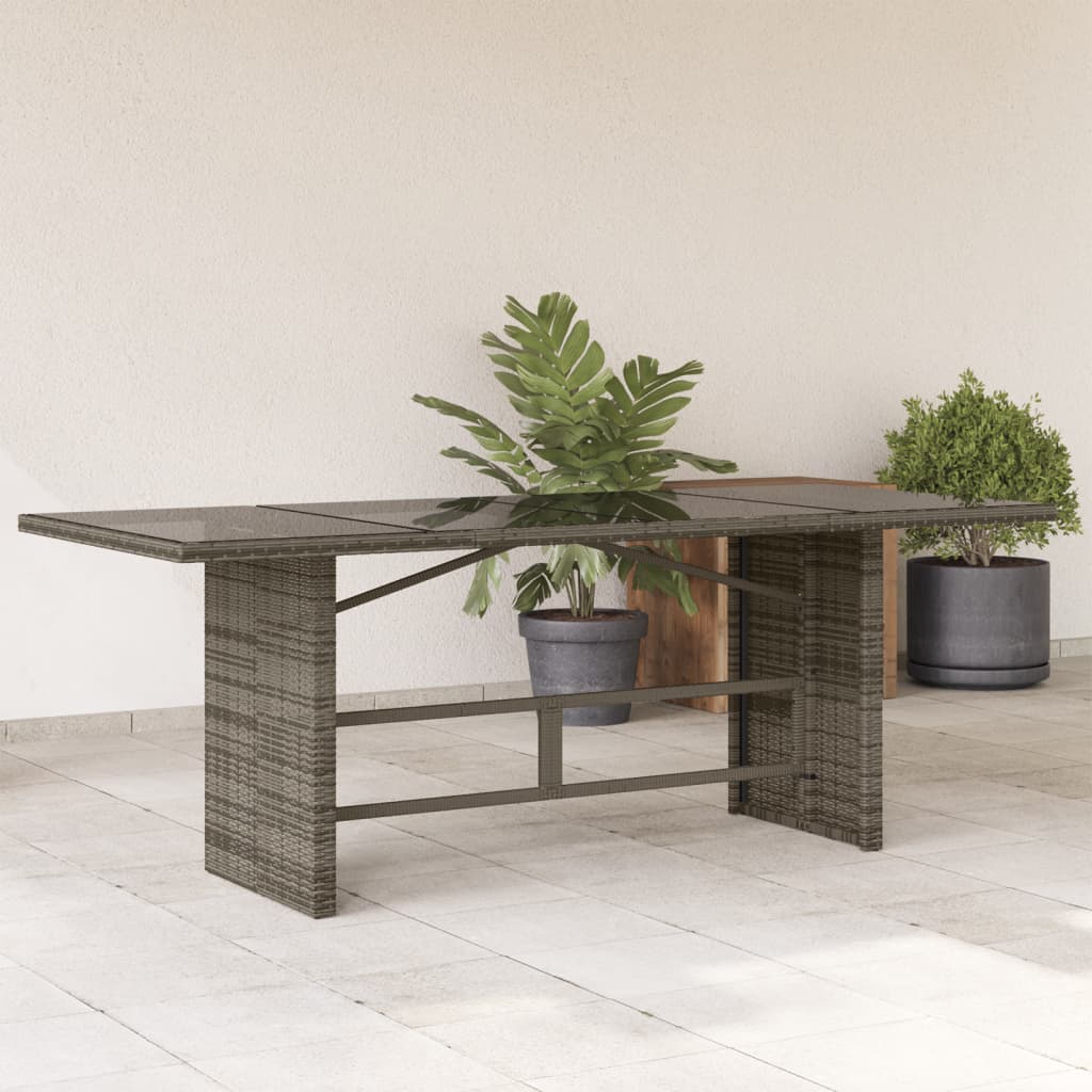 Table de jardin avec plateau en verre 190x80x74 cm poly rotin