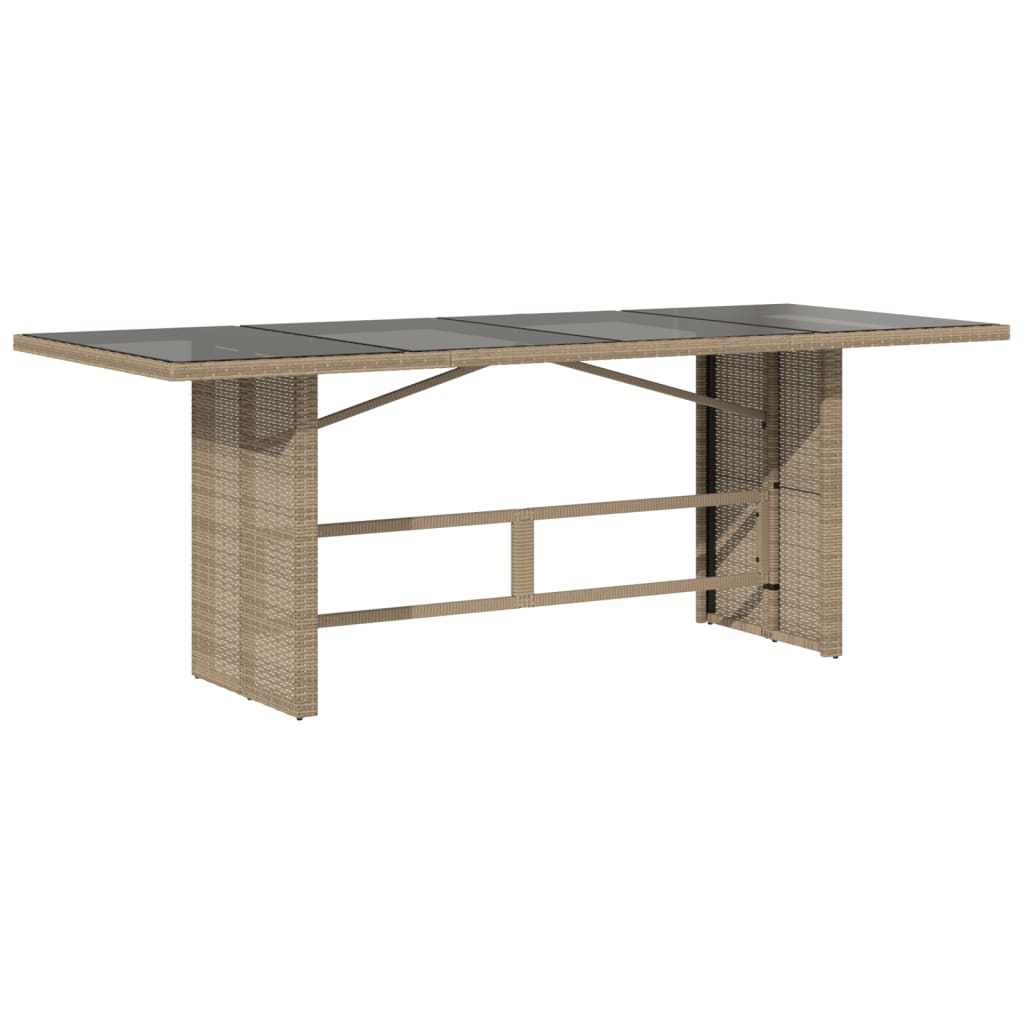 Table de jardin avec plateau en verre 190x80x74 cm poly rotin