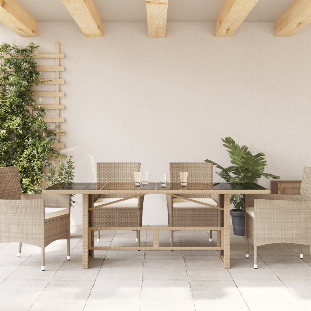 Tuintafel met glazen blad 190x80x74 cm poly rattan