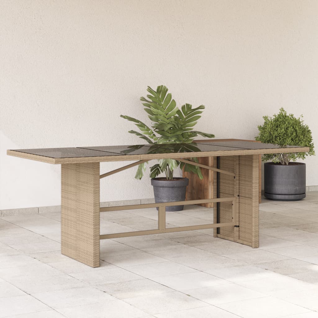 Table de jardin avec plateau en verre 190x80x74 cm poly rotin