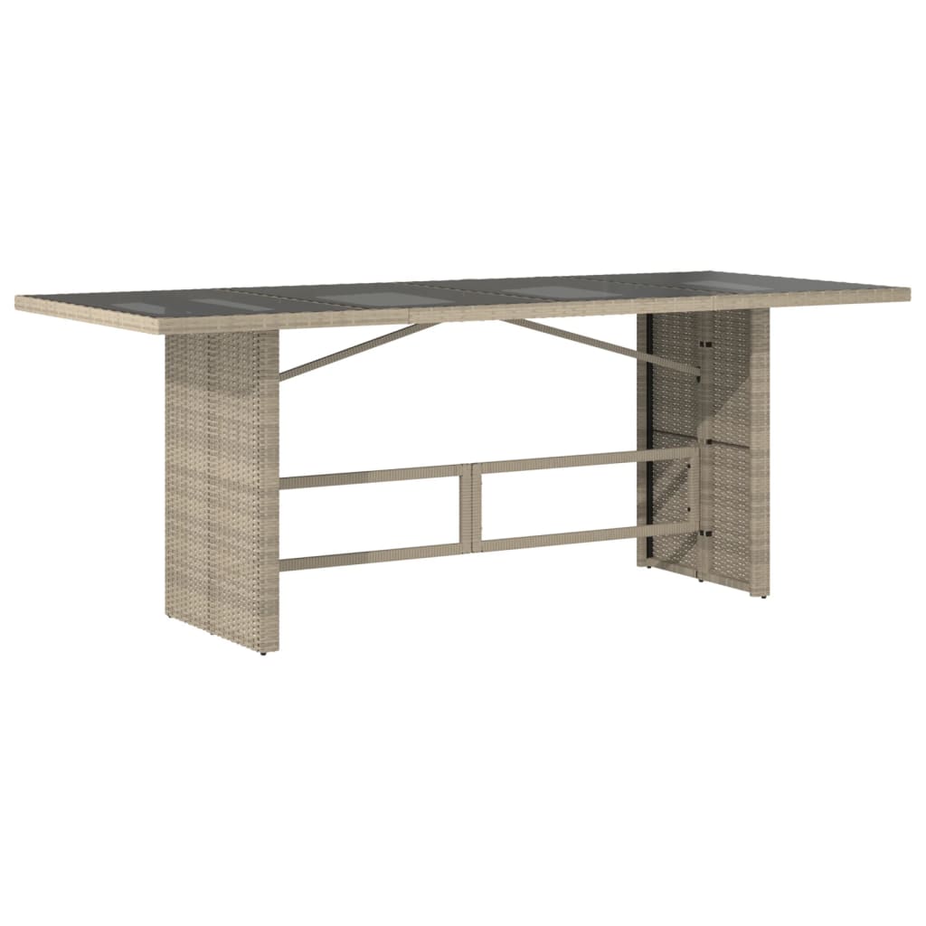 Table de jardin avec plateau en verre 190x80x74 cm poly rotin