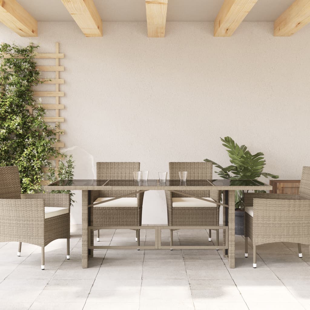 Tuintafel met glazen blad 190x80x74 cm poly rattan