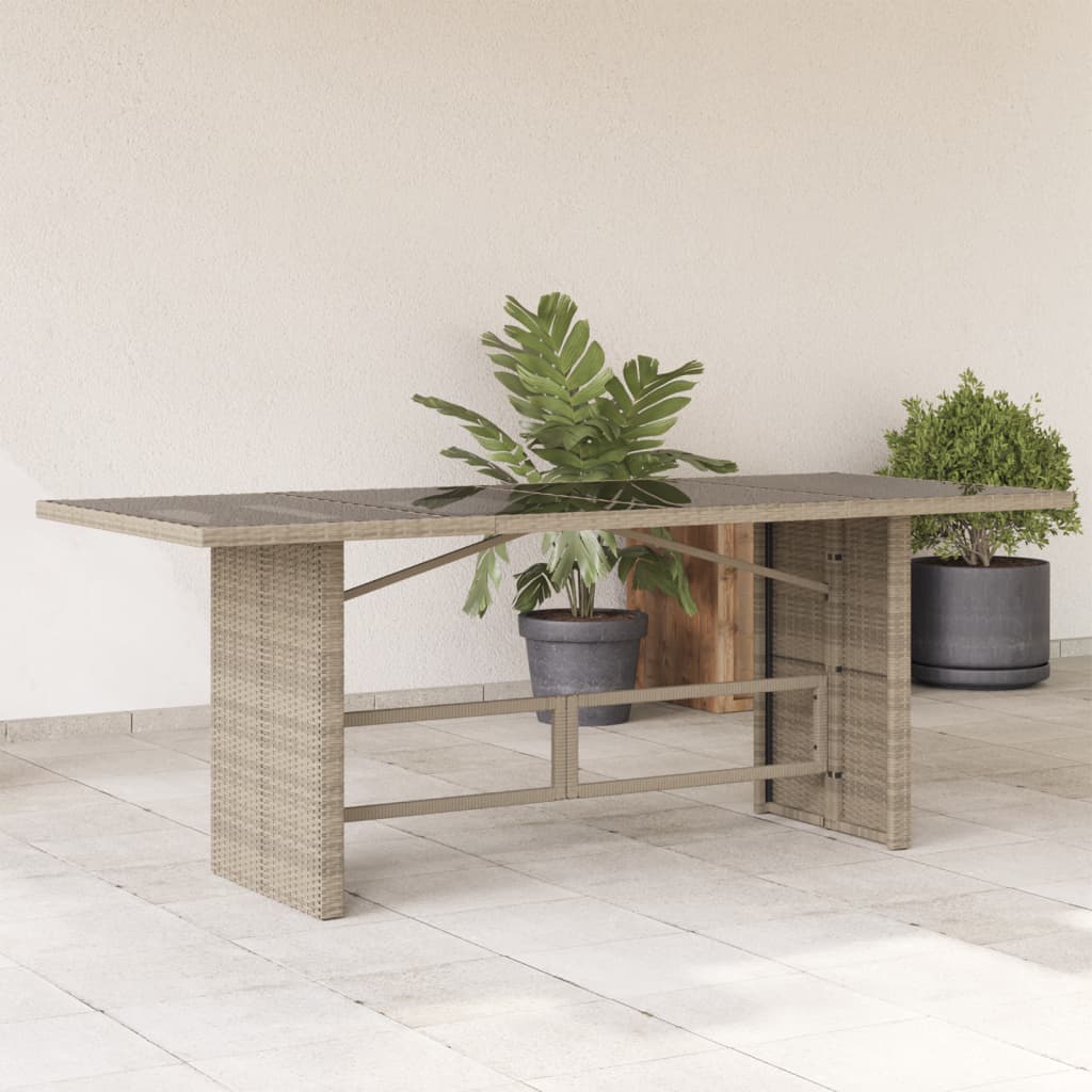 Table de jardin avec plateau en verre 190x80x74 cm poly rotin